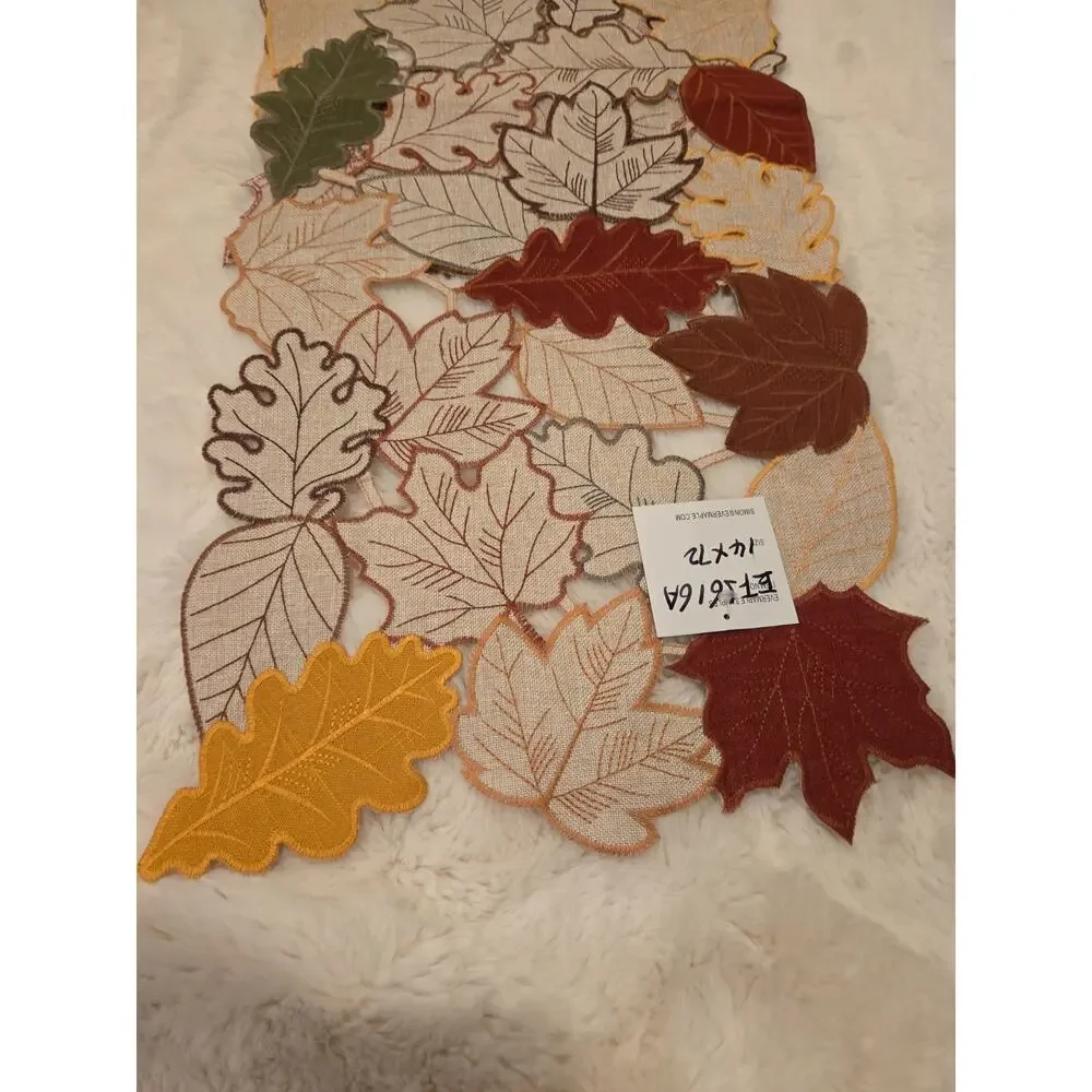 Fall Leaves Table Runner 14x72 Linen Look Embroidered EF5076G Rare Evermaple...